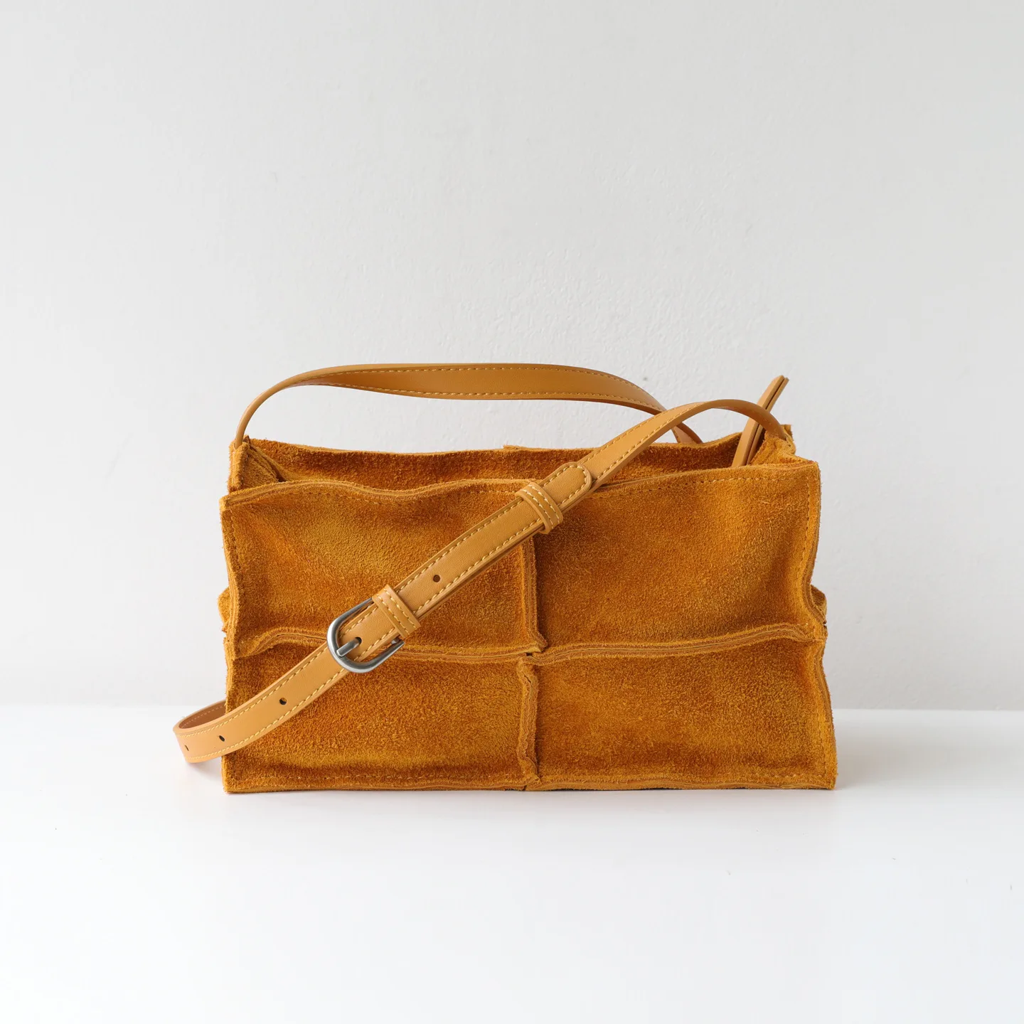 FIRMRANCH 2026 Autumn/Winter New French Suede Cowhide Leather Patchwork Square Tofu Design Women's Shoulder Bag Crossbody Purse