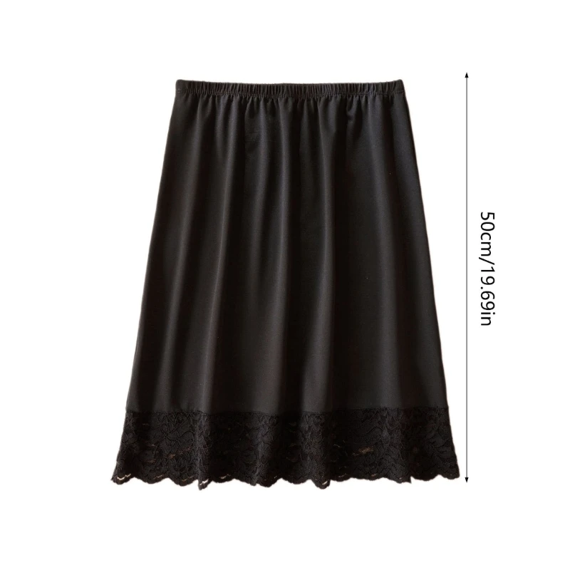 Knielanger halber Slip-Unterrock für Damen, elastische Taille, Spitzenbesatz, Petticoat-Rock P8DB