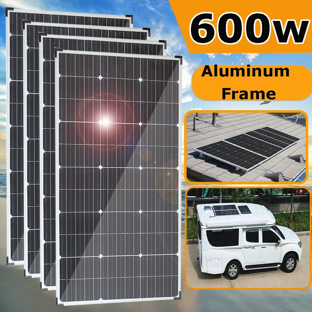 To 600w 450w 300w 150w Solar Panel Kit Complete with Aluminum Frame 12V Battery Charger System for Home Car Boat RV Camper