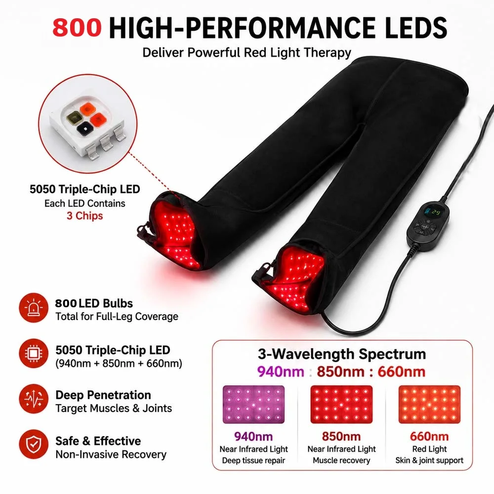 OEM ODM High-Density 800 LEDs Wearable Red Light Therapy Pants 660nm 850nm 940nm Triple Wavelength Infrared Therapy Wrap