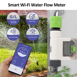 WiFi Water Flow Meter for Garden Hose Smart Water Meter 4 Flow Modes Real-Time Flow Tracking Easy Reading Display Usage Alerts