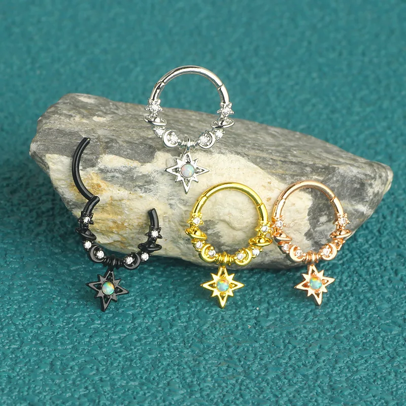 1PCS Moon Planet Septum Hoop Clicker Dangle Nose Ring Star Helix Hoop Earring Cartilage Jewelry Nose Ring Hoop Septum Piercing