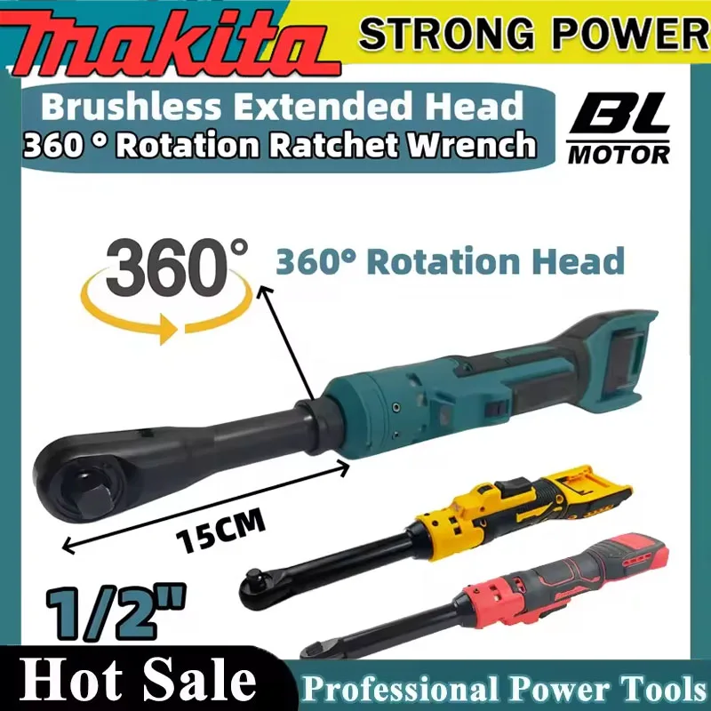 

Бесщеточный электрический гайковерт Makita 1/2 дюйма с удлиненной головкой 15 см, аккумуляторный, совместимый с Milwaukee/Dewalt