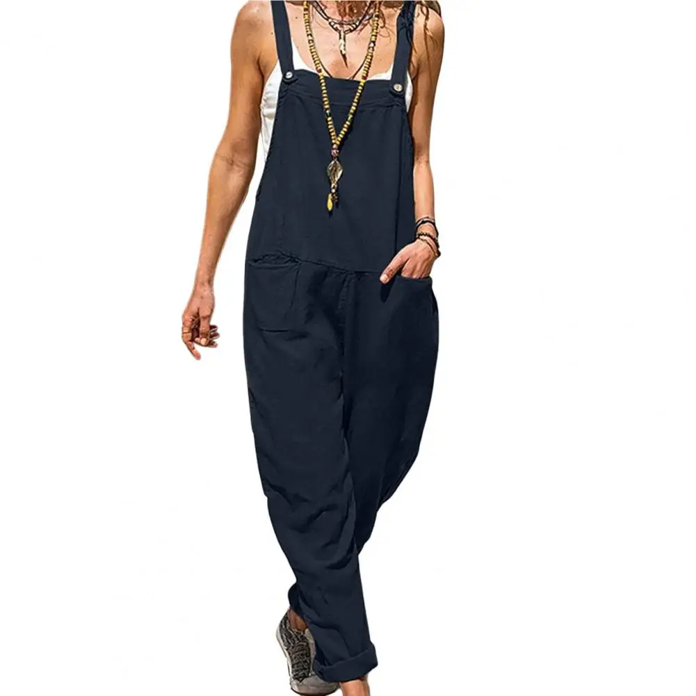 Soft Siamese Pants Cotton Linen Women Overalls Solid Color Summer Women Romper Overalls  Streetwear