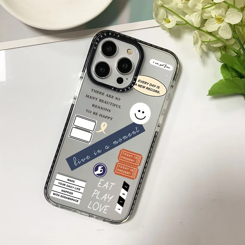 Ins Text Sticker Label Clear Jelly Case For Iphone 11 14 15 Pro Max Silicone Soft 12 13 Mini 7 Plus X XR XS Max Shockproof Cover