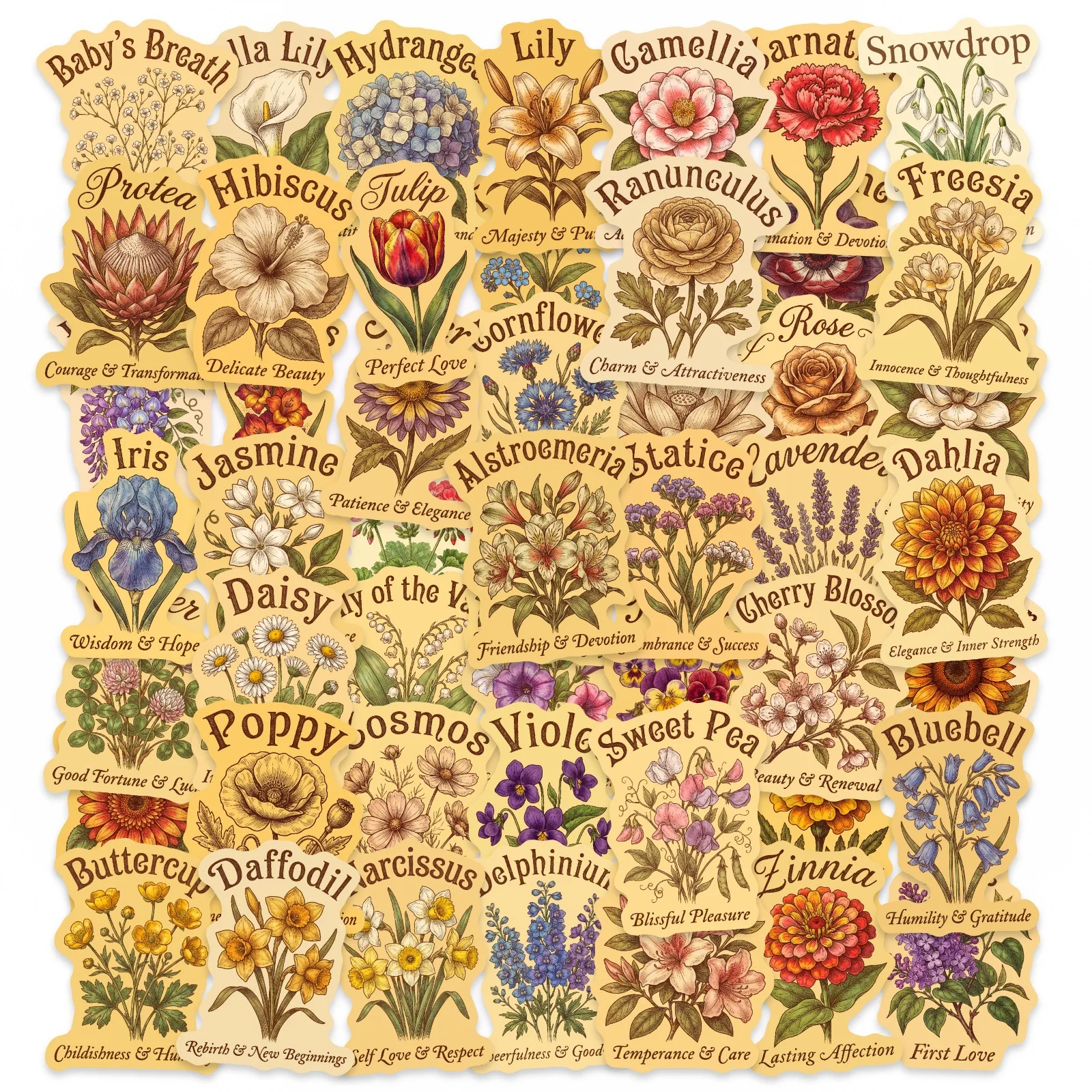 

50PCS Retro Plant Sticker Seed Packaging Flower DIY Material Can Decorate Mobile Phone Case Laptop Waterproof Sticker Kids Toy