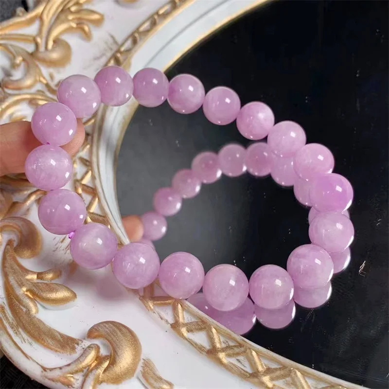 10MM Natural Kunzite Bracelet Elastic Women Stretch Lavender Color Stone Healing Gems For Girl Gifts Jewelry