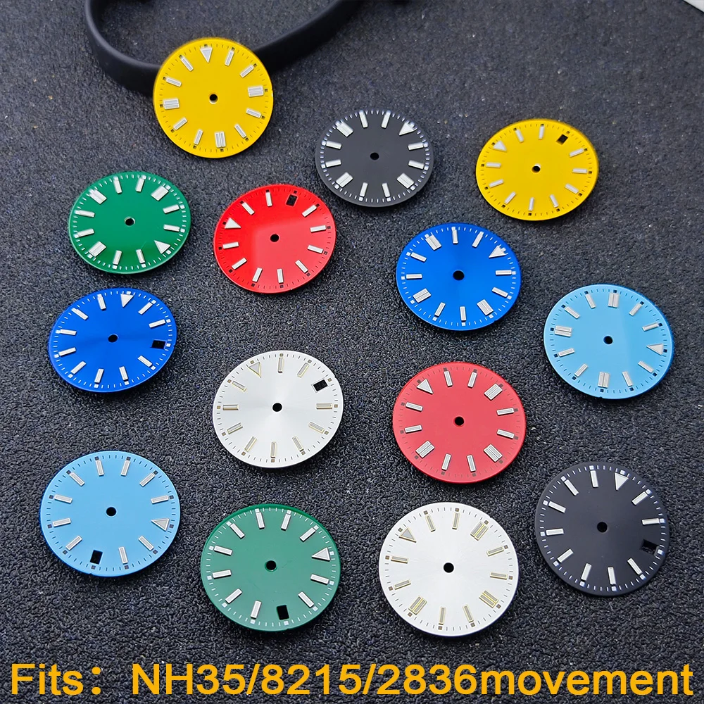 28.5mm sterile luminous single/no calendar dial, blue-green luminous dial and hands, suitable for NH35/2815/2836 movement watch