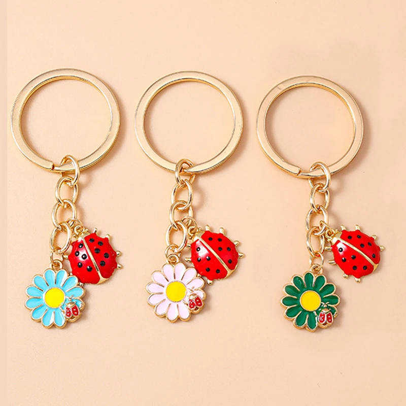 

Aihua Cute Animal Keychain Colorful Daisy Flower Ladybug Keychains Keyring For Women Men DIY Handmade Jewelry Gifts