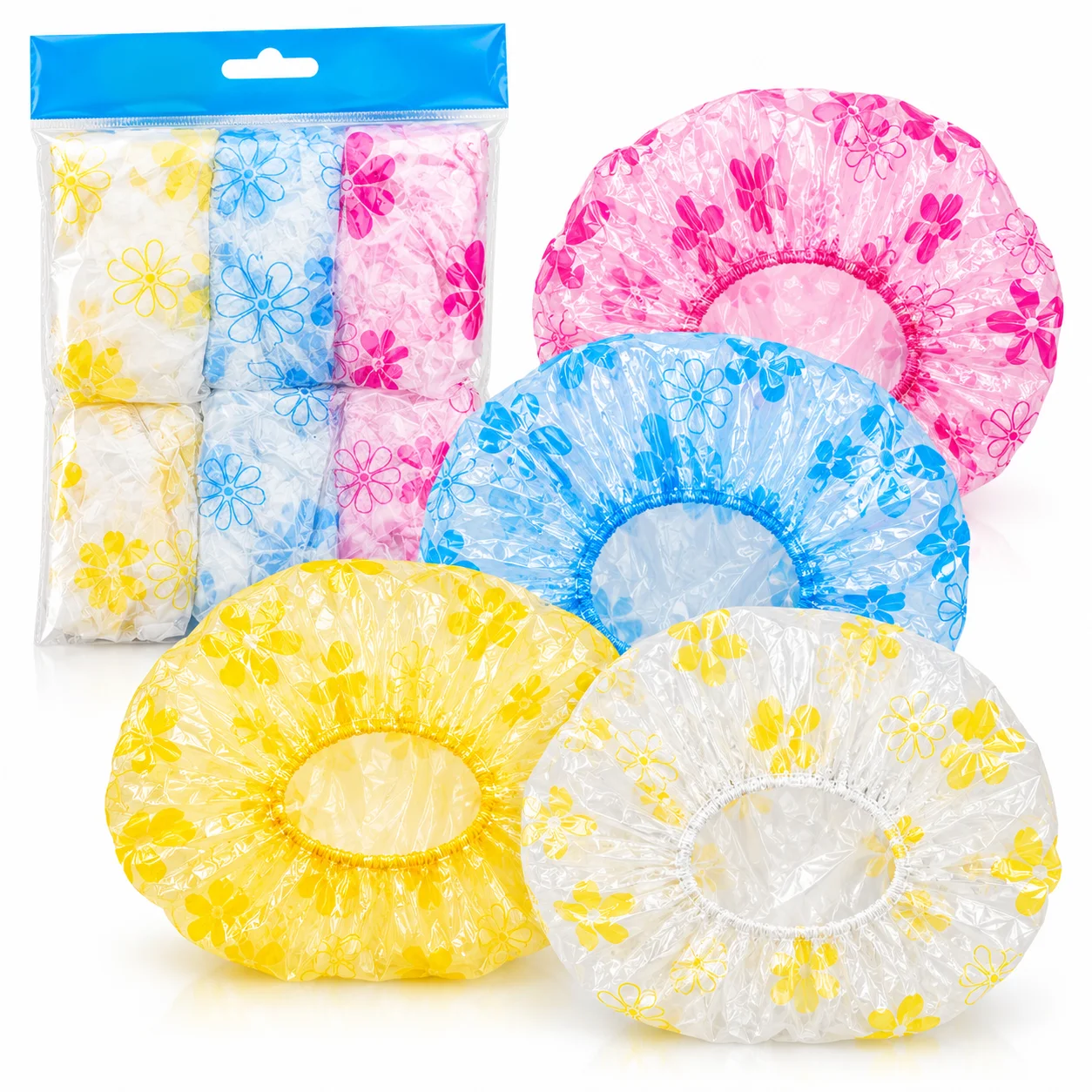 6pcs Disposable Shower Caps Waterproof Hair Cap Polka Dot Printed Bath Hat Elastic Shower Cover for Women Travel Spa Bathroom