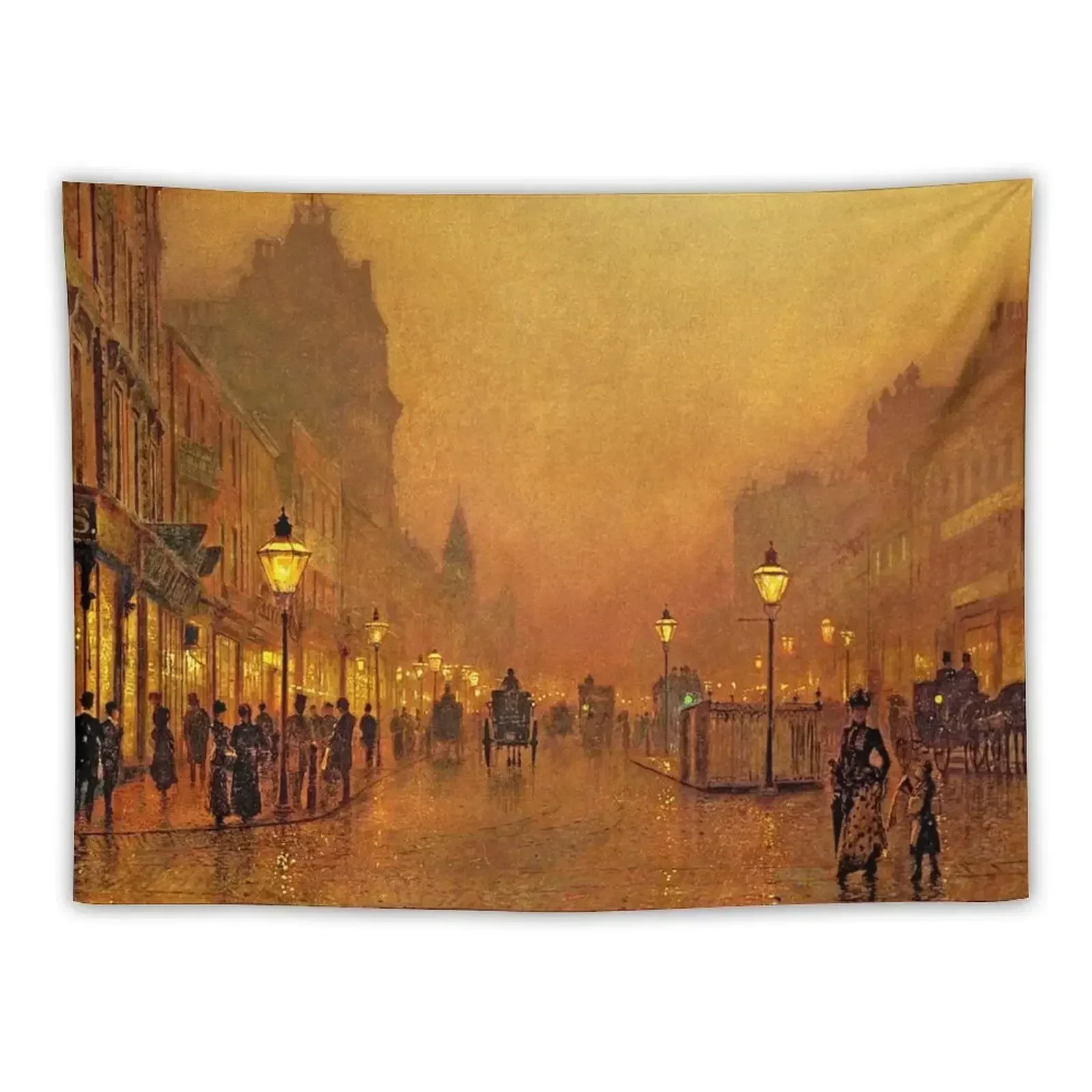 John Atkinson Grimshaw - A Street at Night Tapestry Cute Decor Decoration For Rooms Tapestry