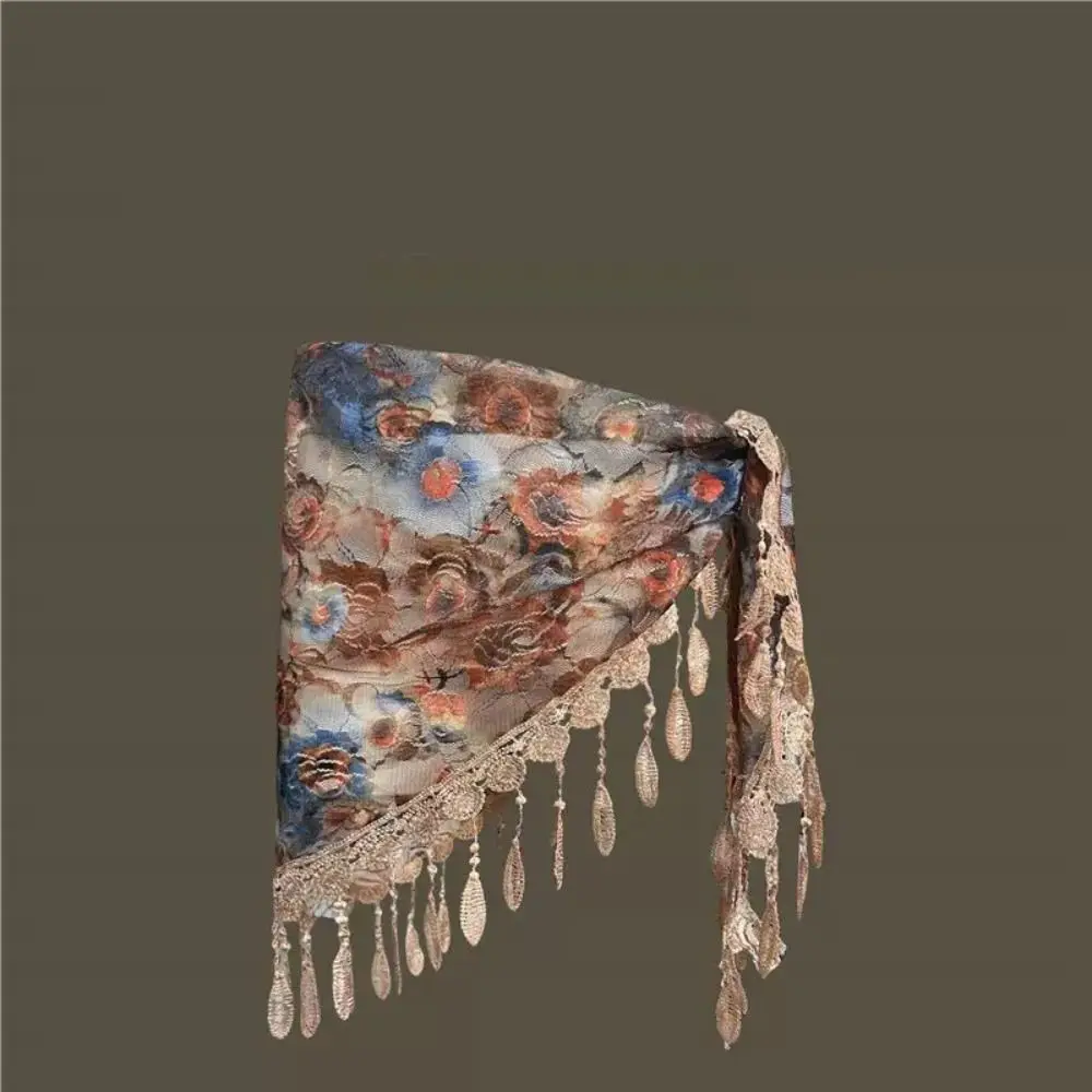 Korean Chinese Style Triangular Waist Belt Printing Ethnic Style Trim Butt Curtain High Waist Tassel Mini Apron Women
