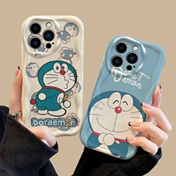 Cartoon Doraemon Phone Case for iPhone 15 14 Plus 13 12 11 Pro Max XS X XR 8 7 6 SE 2022 2020 Soft Silicone Wavy Edge Back Cover