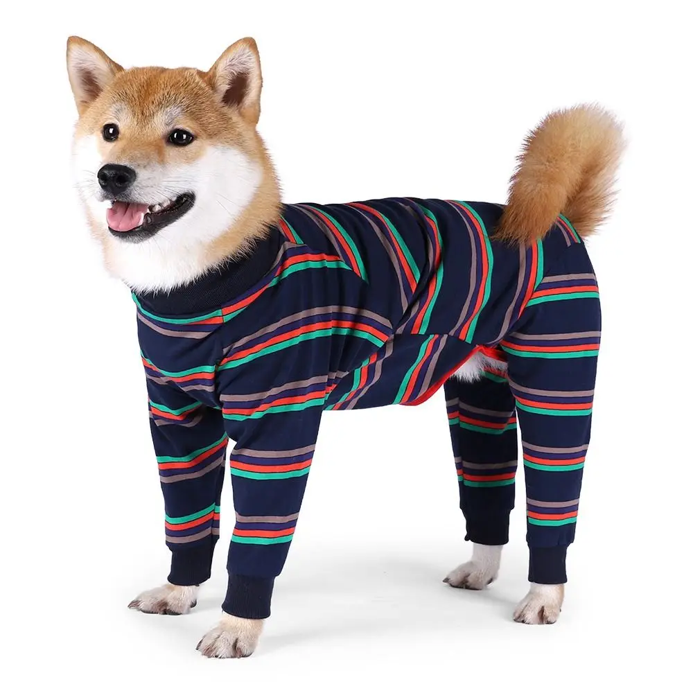 

Elastic Dog Physiological Suit Soft Breathable Dog Recovery Suit Dog Pajamas Warm Stripe Dog Jumpsuit For Autumn and Winter