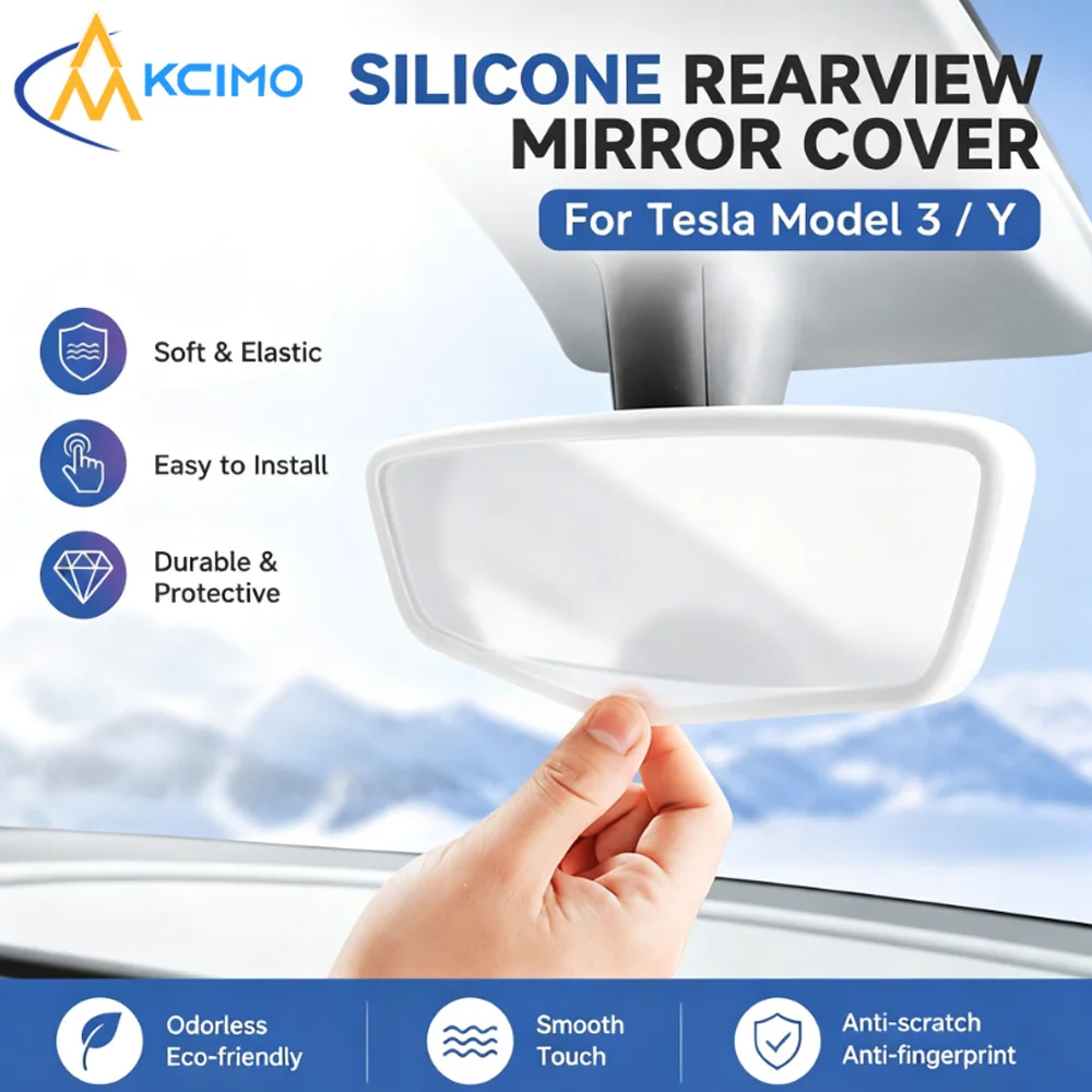 For Tesla Model 3 Y Silicone Protective Case Soft Rubber Rear View Mirror Guard Frame Anti-Collision Interior Trim Accessories
