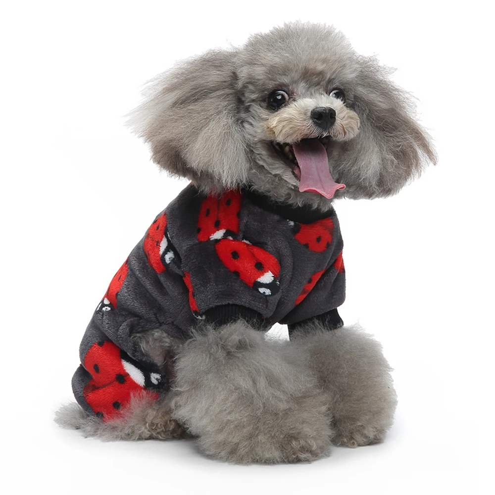 Warm Dog Pajamas Pet Clothes Ladybug Penguin Pattern Clothes Soft Puppy Pajamas Jumpsuit For Small Dog Chihuahua French Bulldog