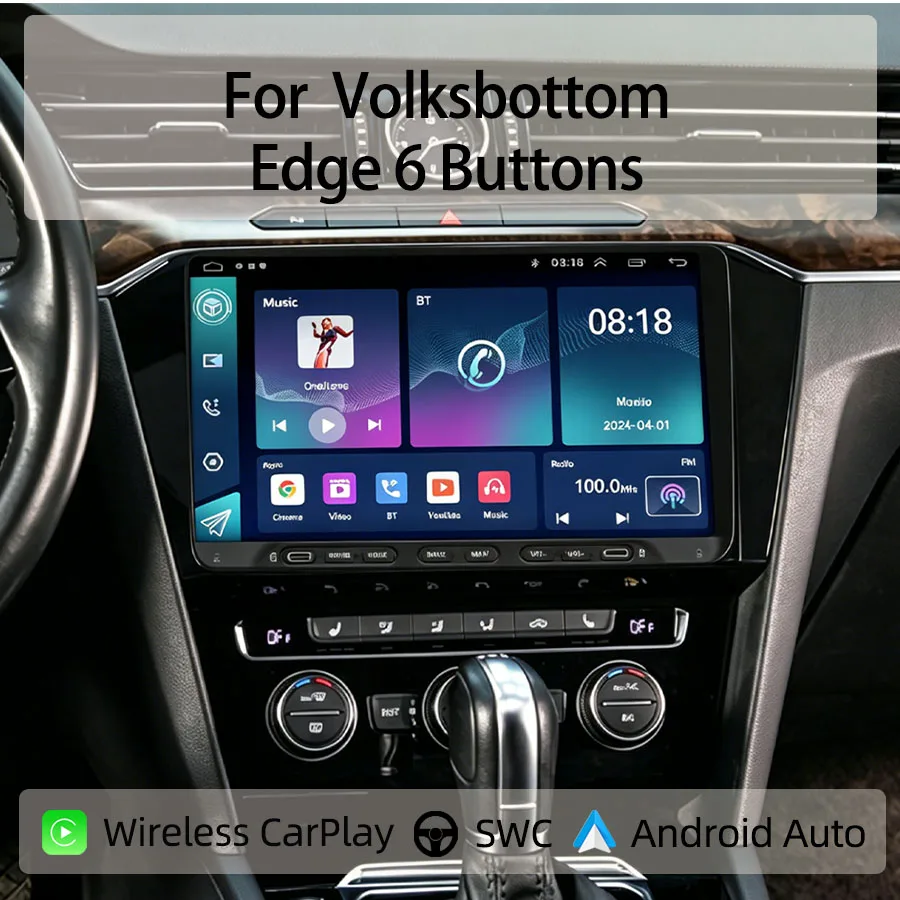 9“Android Car Radio For Volksbottom Edge 6 Buttons CarPlay Android Auto GPS Nav Bluetooth Steering Control