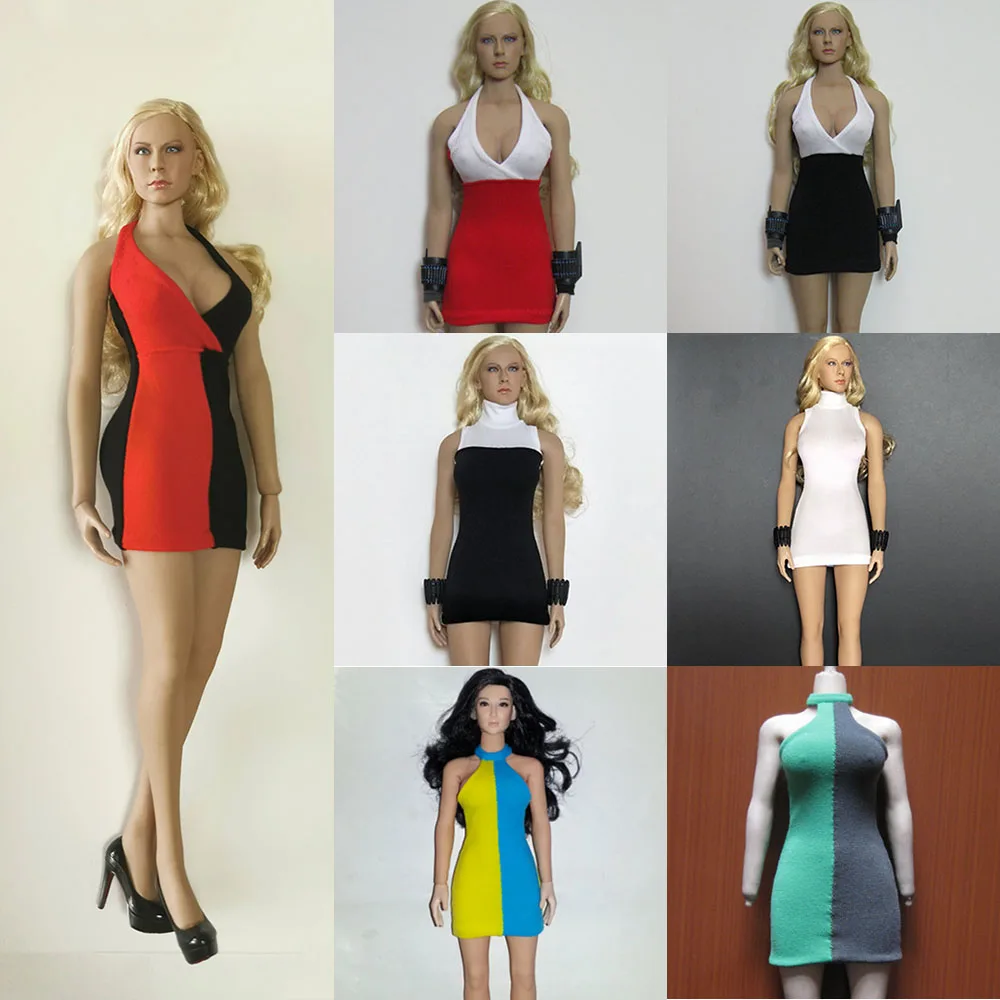 

1/6 Scale Female Soldier Halter Dress Sexy Slim Bodycon Slim Elasticity Off Shoulder Tight Skirt For 12Inch Action Figure Model
