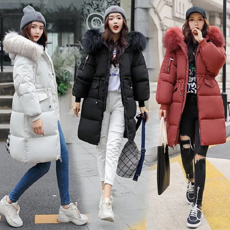 Korean Fashion Winter Solid Color Long-sleeved Down Cotton Jacket Women Bread Fur Collar 2026 New Korean Version Thickened Coat