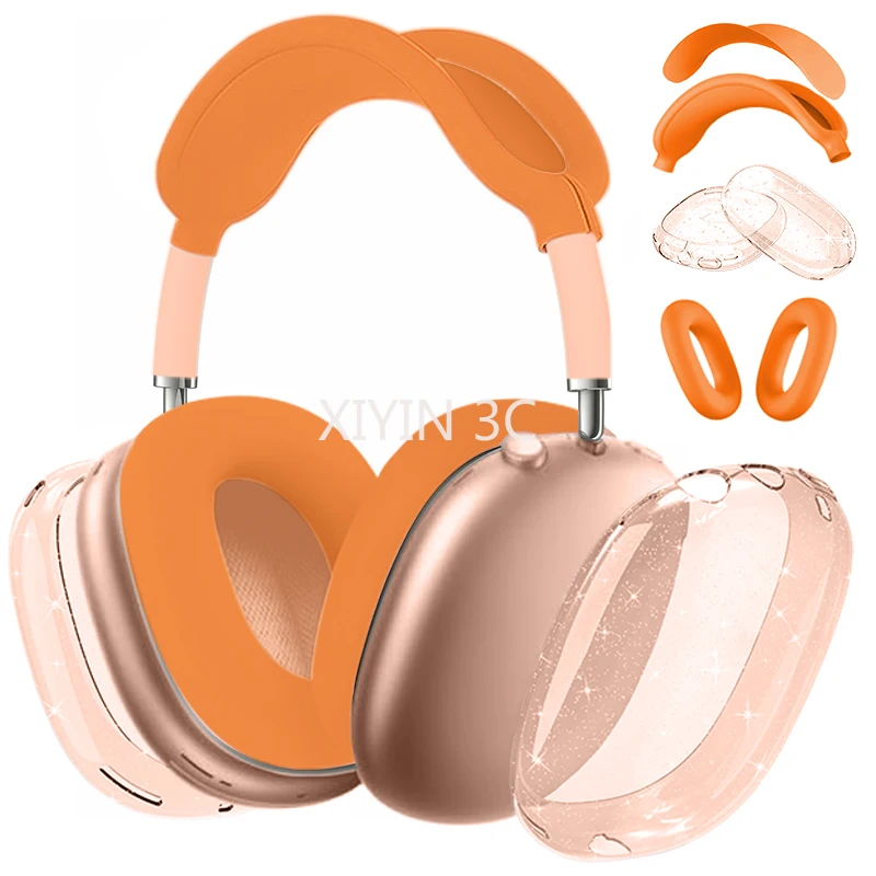 غطاء حماية من السيليكون بأربعة في واحد باللون البرتقالي من مادة TPU مناسب لسماعات AirPods Max/2 الجديدة لعام 2025 مضادة للسقوط والغبار