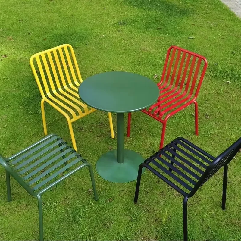 Simple Outdoor Leisure Backrest Chair Metal Stool for Courtyard Milk Tea Shop BBQ Bar Pub Garden Patio Furniture Set
