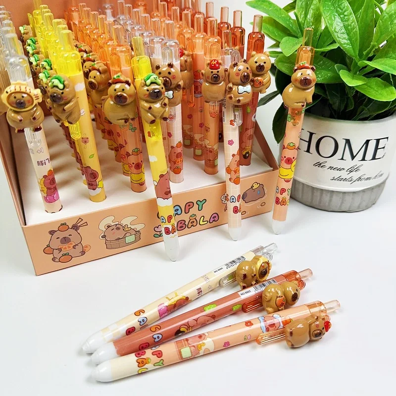 48 pcs/lot Kawaii Capybara Press Gel Pen Cute 0.5mm Black Ink Signature Pens Stationery Gift School Writing Supplies