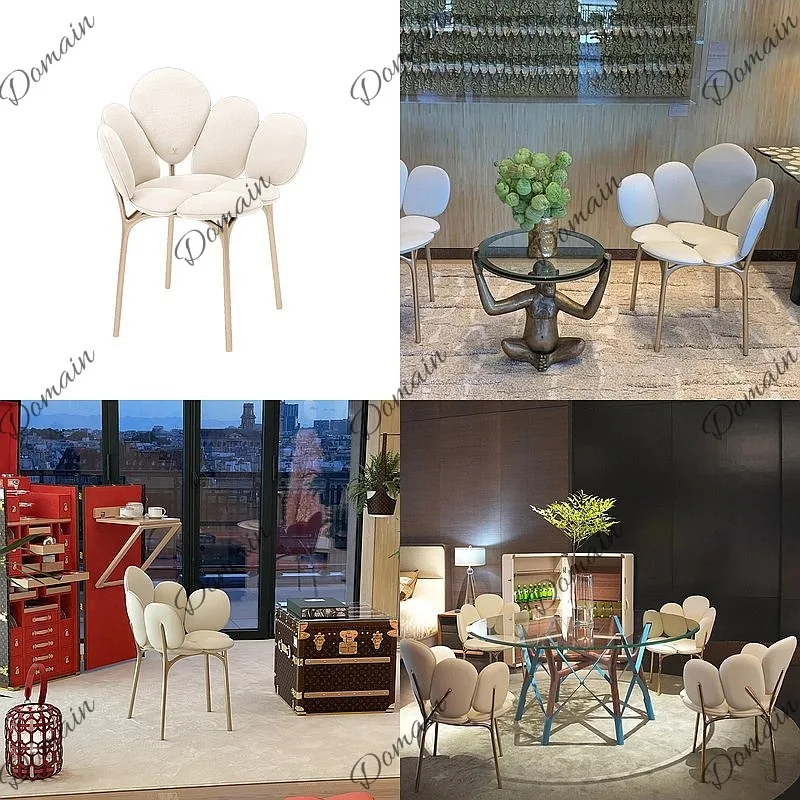 Italian Luxury Designer Flower Petal Chair Villa Stainless Steel Back Dining Bedroom Vanity Chair