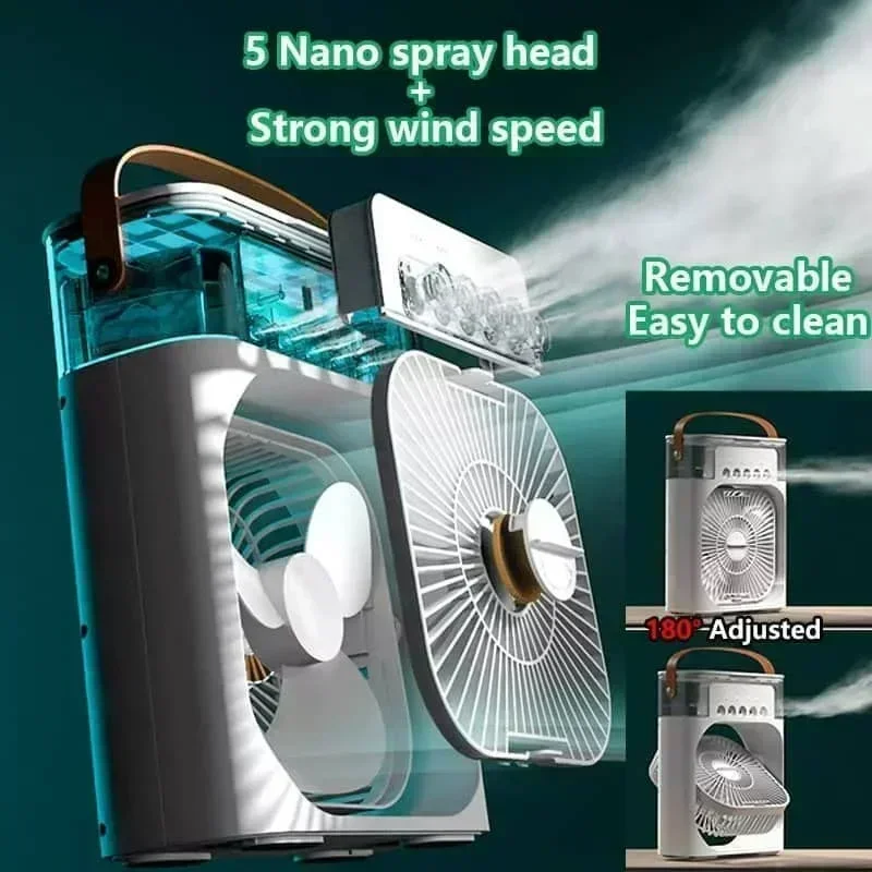 Portable Fan Air Conditioners USB Electric Fan LED Night Light Water Mist Fun 3 in 1 Air Humidifie for Home