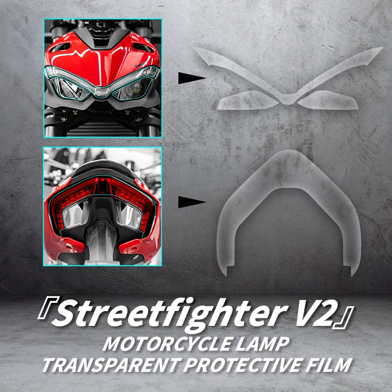 For DUCATI Street Fighter V2 Style Bike Accessories Headlight And Taillight Transparent Protective Film Motor Lamp Refit Sticker