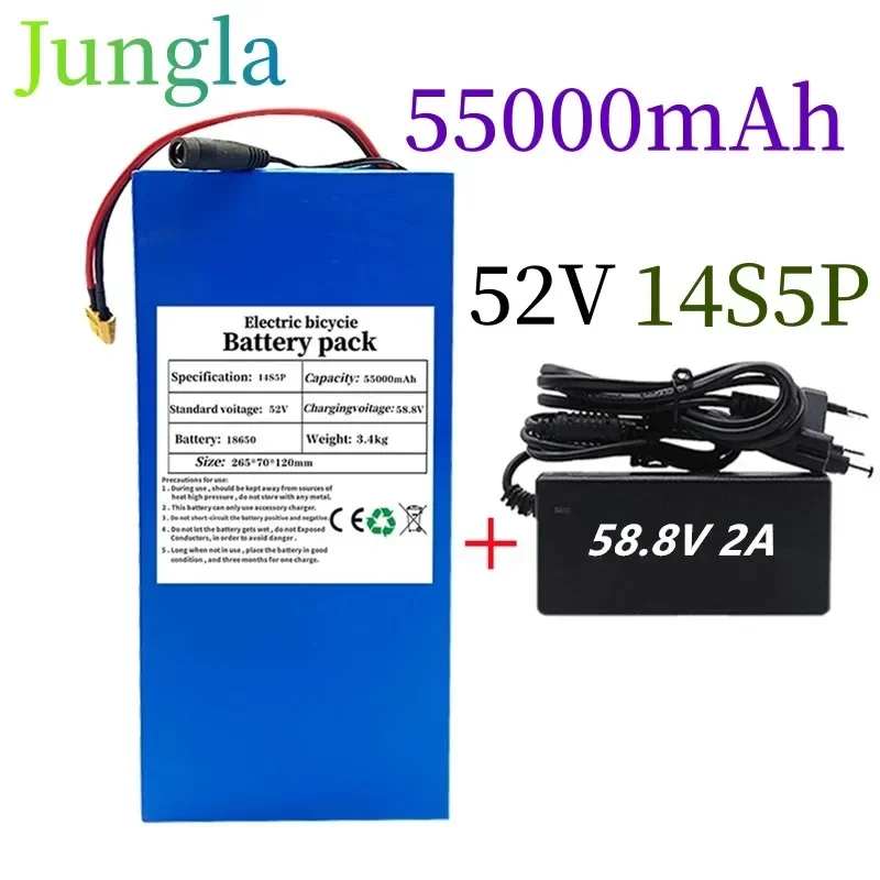 52V 14S5P 55000mAh 18650 1500W lithium battery for electric bicycle scale, tricycle, charger 58.8V 2A