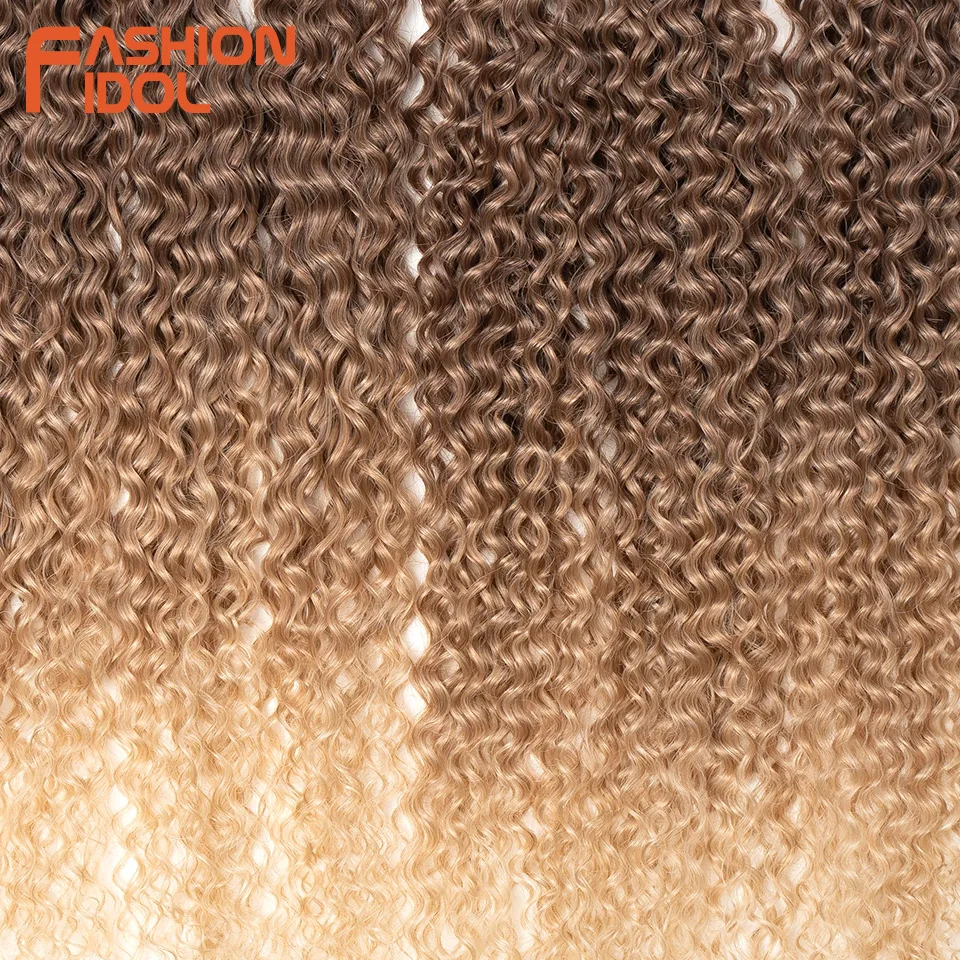 FASHION IDOL 22 24 26 pulgadas, cabello sintético rizado kinky curly, extensiones de cabello tejido, ombre marrón y negro, fibra resistente al calor 6