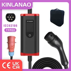 KINLANAO 7KW 32A 1 Phase EV Portable Charger Type2 5M Cable EVSE Charging Box Electric Car Charger CEE Plug