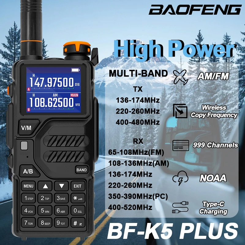Baofeng UV K5 Plus Walkie Talkie Multi Band Type-C AM FM Wireless Copy Frequency High Power Long Range Amateur Ham Two Way Radio