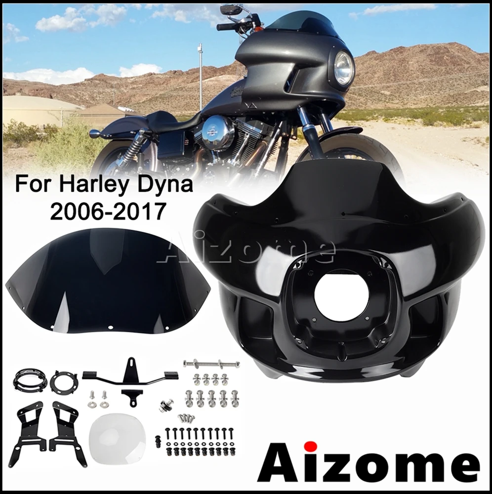 

Motorcycle Windshield Headlight Mask Upper Fairing Wind Screen Kit For Harley Dyna Street Bob Low Rider Wide Sports Glide 06-17