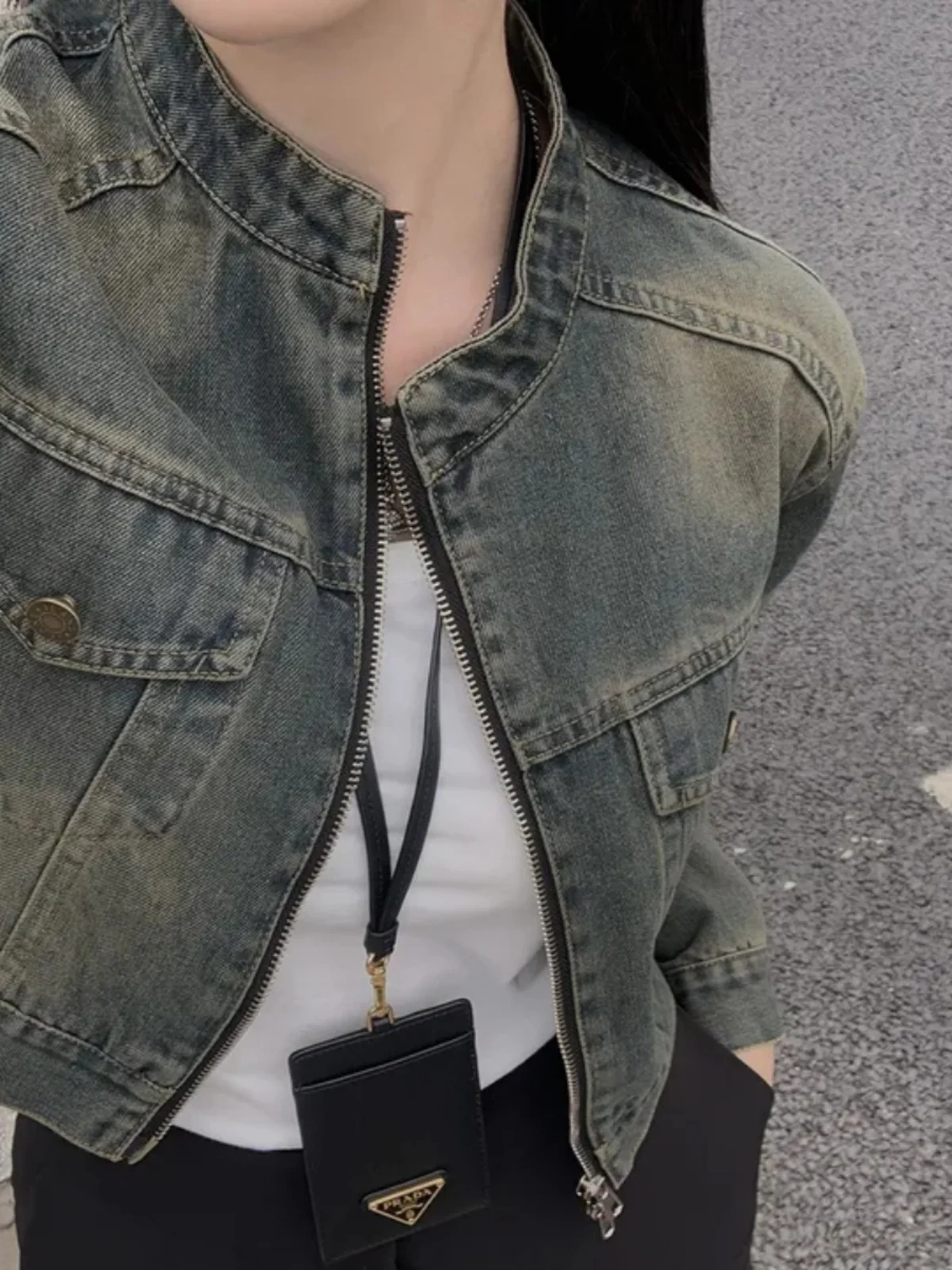 

Korean Sle Women's Denim Jaet Autumn Winter Vintage Stand Collar Zipper Casual Versatile ort Design Faion Long Sve...