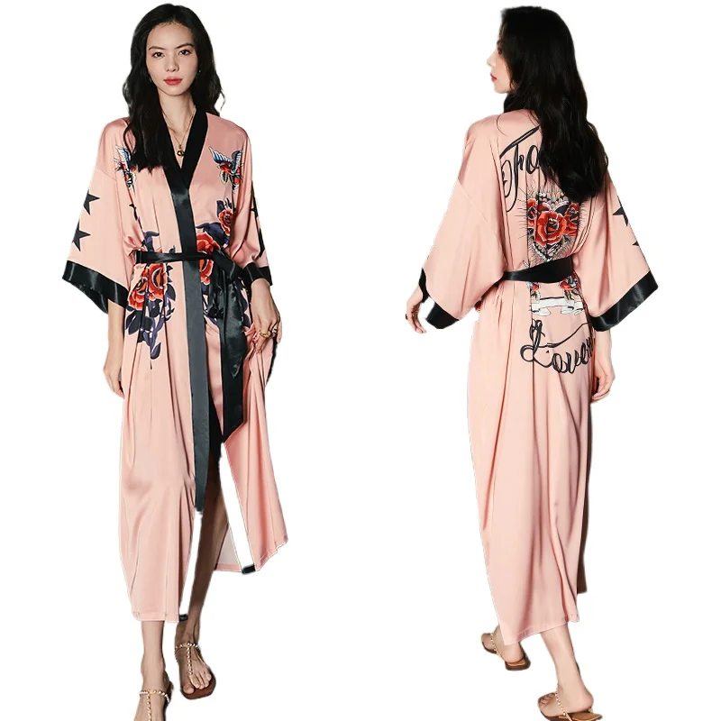 

Smooth and Soft Robes Women's Summer Large Size Ice Silk Light Luxury Nightgown Bathrobe Cool Loungewear Satin Chiffon Pajamas