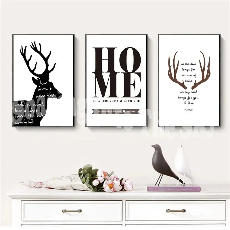 

1Pcs Home Decor Decoration Pictures Room Wall Art Canvas Painting Eyes Cafe Interior Paintings Nordic Style Elk Black and White