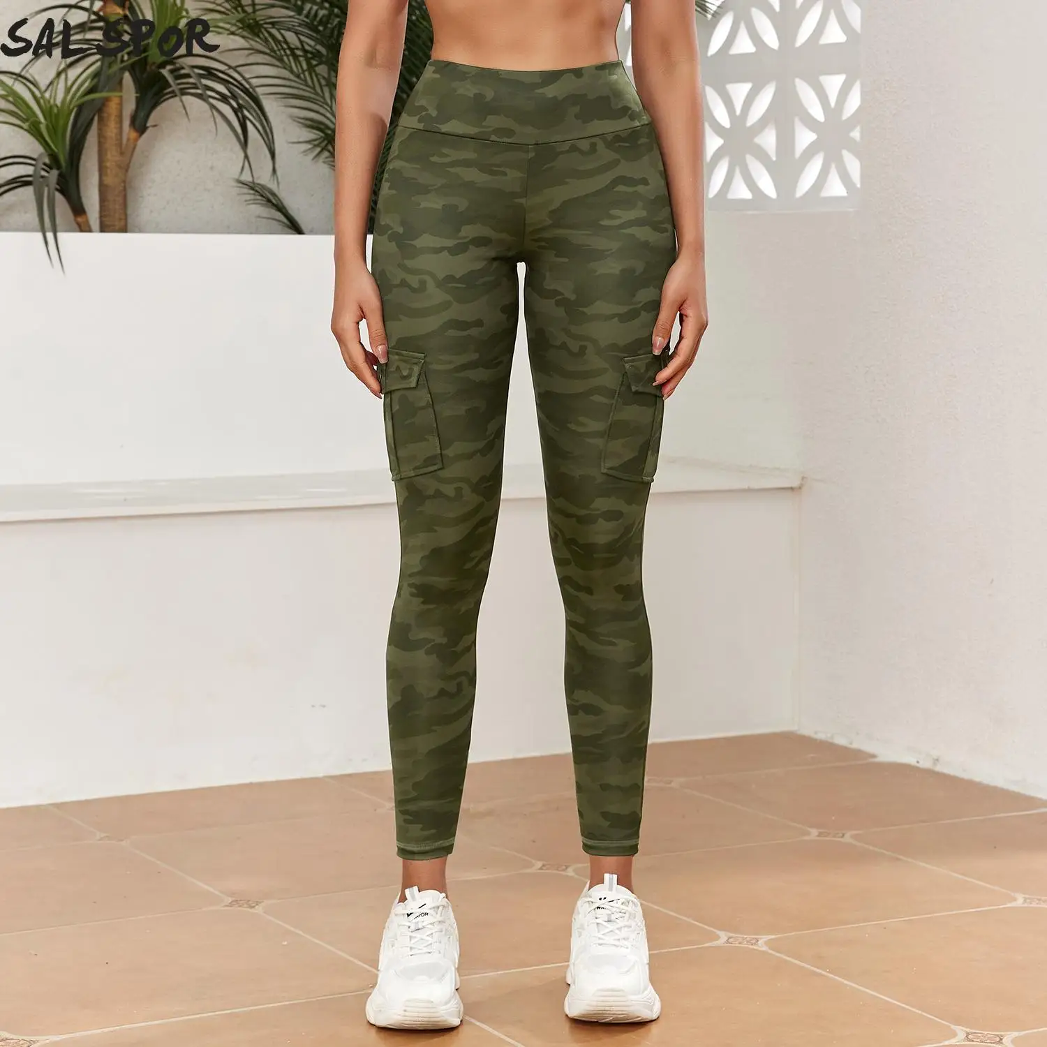 SALSPOR Camouflage Pocket Yoga Pants Seamless Digital Print Sports Legging High Waist Butt Lifting Fitness Tight Activewear