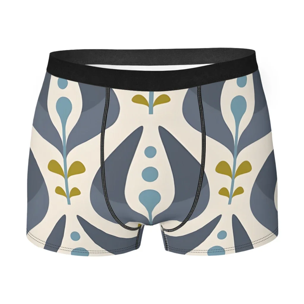 Floral Pattern In Blue Gray Man's Boxer Briefs Mid-Century Modern 70s Breathable Funny Underpants High Quality Print Shorts Gift