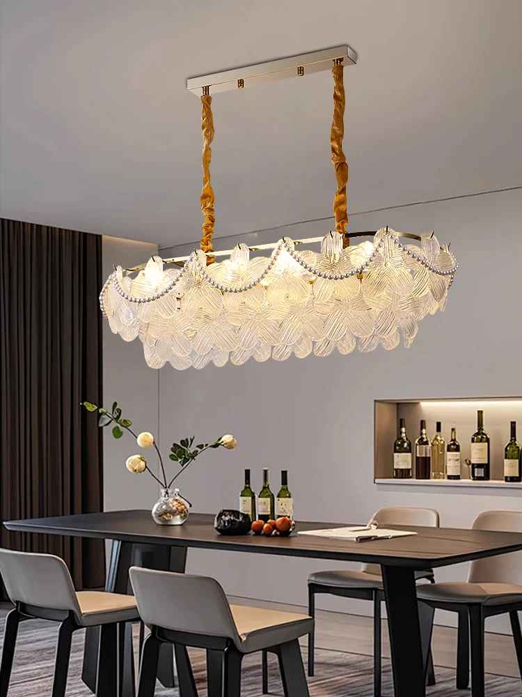 Oval Pearl Glass Ceiling Pendant Light Luxury Home-appliance Lustre, Elegant Led Hanging Lamp for Dining Room Foyer Bedroom