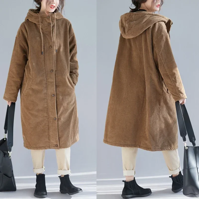 Women Clothes Trench Coat Corduroy for Women Jacket Outerwear French Style Turn Down Collar Trench Coat Solid Korean Version