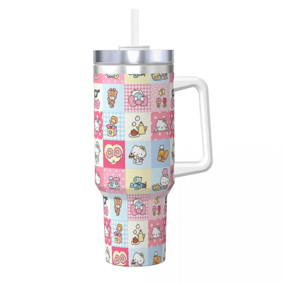 Hello Kitty – tasse à café de plage en acier inoxydable, avec pailles et couvercle, tasses de 40oz, bouteille d'eau froide et chaude