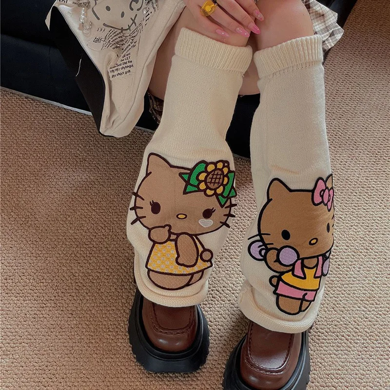 Süße Hallo Kitty Y2K Retro Socken Kawaii Strick Gewürz Mädchen Strumpf mit breiten Beinen lose Mittel rohr Legging Socken Cartoon Geschenke