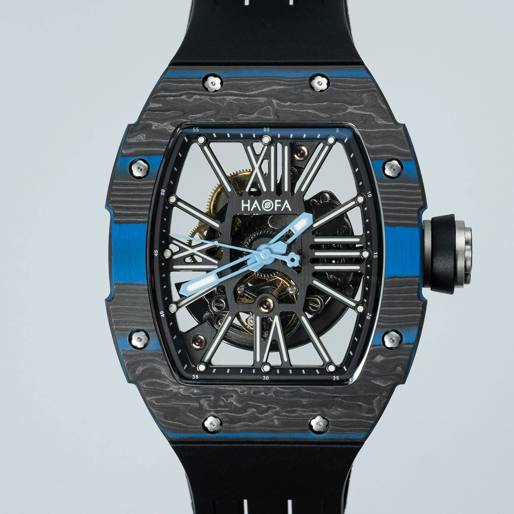 Haofa Carbon Fiber Bezel Skeleton Movement Watches for Men Luminous Hollow Automatic Mechanical Wristwatch Luxury Casual 1976