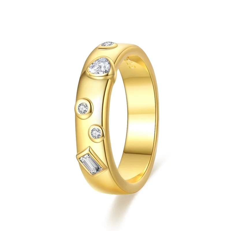 Feine runde goldene 100% 925 Sterling Silber Ring Frauen Männer einfache Zirkon Ehering Liebhaber Paar Geschenk Verlobung Schmuck