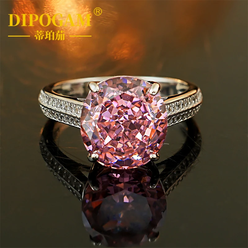 

DIPOGAM Grape Purple Pink Blue Treasure 925 Pure Silver Ring with Full Diamond Color Treasure Women's Exquisite Jewelry Ring