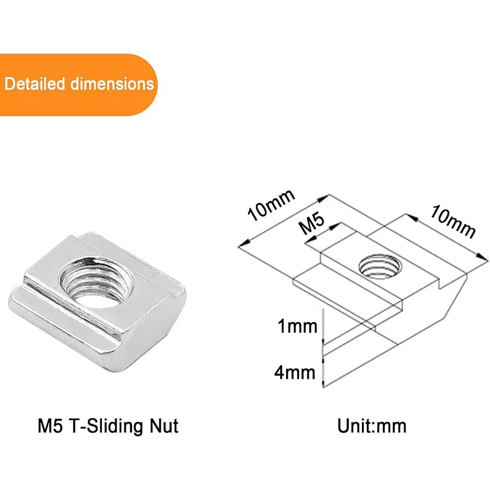 2020 3030 4040 Series Sliding T-Nuts Metric M5 Thread Slide in Hammer Head T-Nut for Standard  T-Slot Aluminum Extrusion Profile