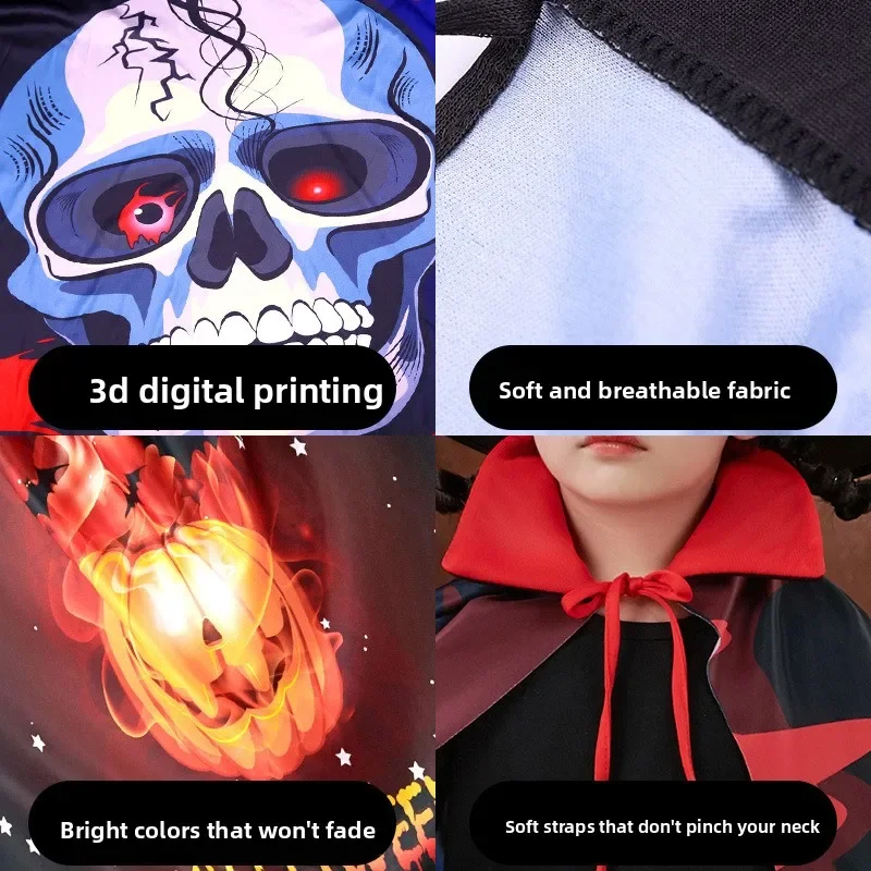 مجموعة أزياء الهالوين للأطفال مع طباعة ثلاثية الأبعاد وقبعة لأداء الحفلات #4