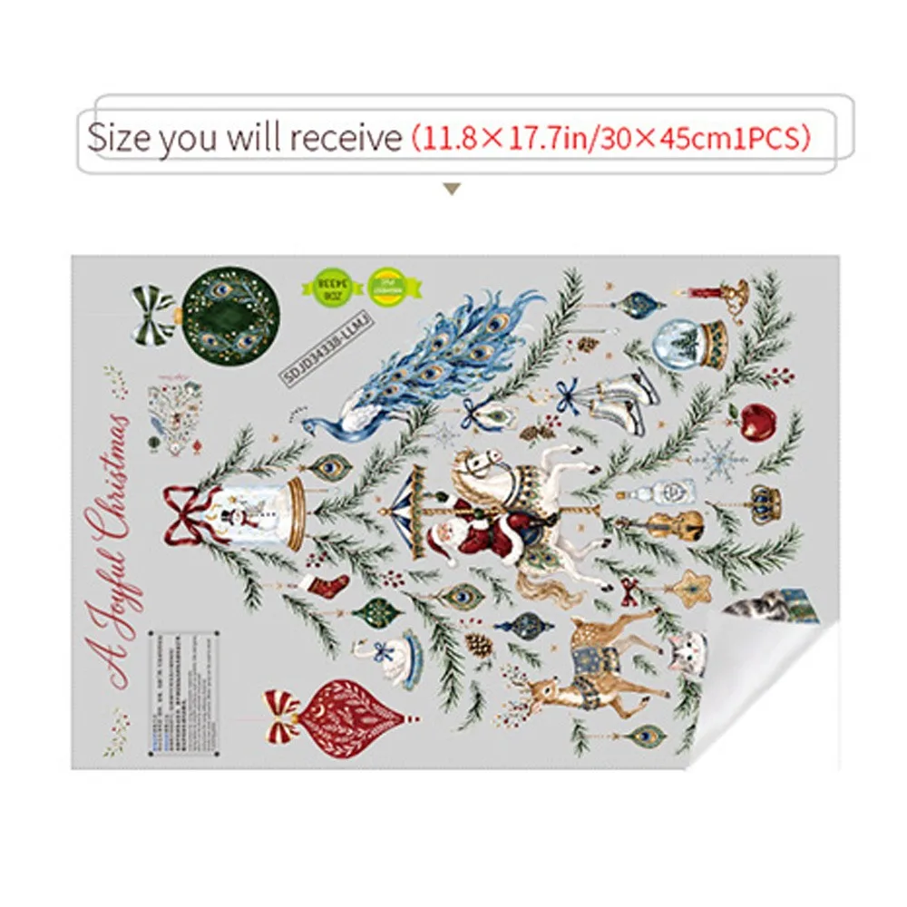 Colorful Merry Christmas Window Sticker Static Cartoon Pattern Glass Cling Decals Xmas Tree Santa Snowman Deer