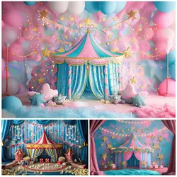 Mocsicka Baby Kids Photo Backgrounds Circus Carnival Pink and Blue Boys Girl Cake Smash Backdrop Decor Newborn Photography Props